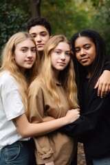 Fototapeta premium portrait of a diverse group of young friends with their arms around one another