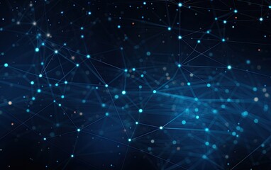 Concept of Network. Abstract futuristic technology with polygonal shapes on dark blue background. Connection technologies backdrop. Created with Generative AI technology.