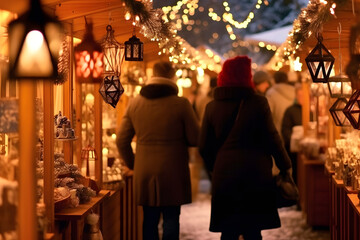 Festive Christmas Market Delight: Shoppers Amidst Handmade Crafts and Seasonal Treats