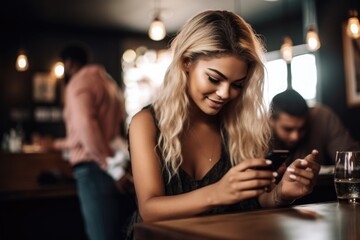 shot of a young woman using a smartphone while being helped by her partner in their restaurant