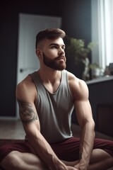 Obraz premium shot of a young man doing yoga at home
