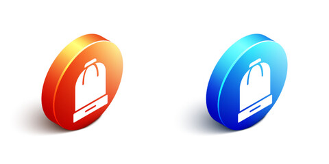 Isometric Winter hat icon isolated on white background. Orange and blue circle button. Vector