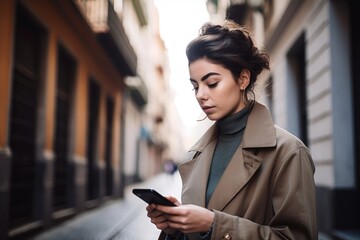 shot of an attractive young woman reading a text on her cellphone in the city