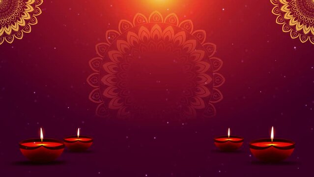 4K Diwali Background Burning floral diya on Diwali Holiday, Hindu festival of lights, Happy Deepavali Diwali celebration. Wishes, Events, Message, holiday. oil lamps, decorative lights fireworks