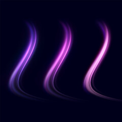 neon multicolored glowing swirl. The effect of moving at the speed of light. Easy trail. Shiny wavy path. Vector.