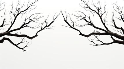 Silhouette of a tree branch on white background