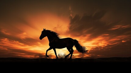 Obraz na płótnie Canvas Dawn s silhouette of a horse