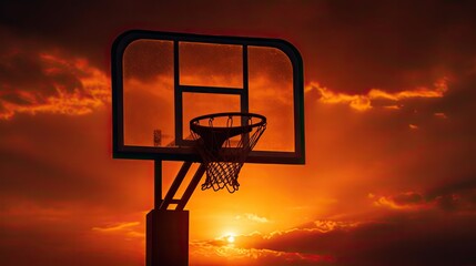 Ideal wallpaper with sunset silhouette in basketball hoop