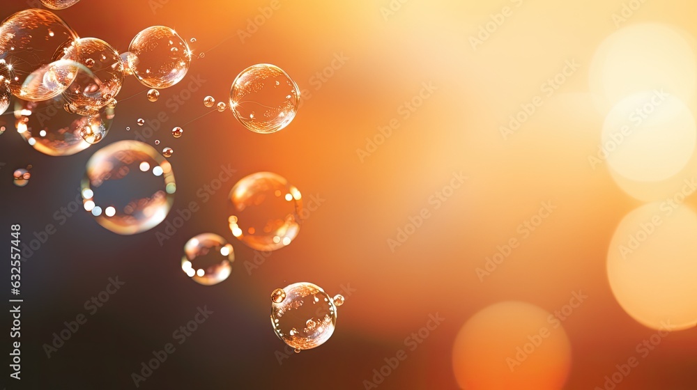 Poster clear carbonated drink bubbles float above a hazy backdrop