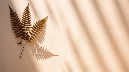 Obraz premium Fern leaf s shadow on a wall Natural backdrop space for text