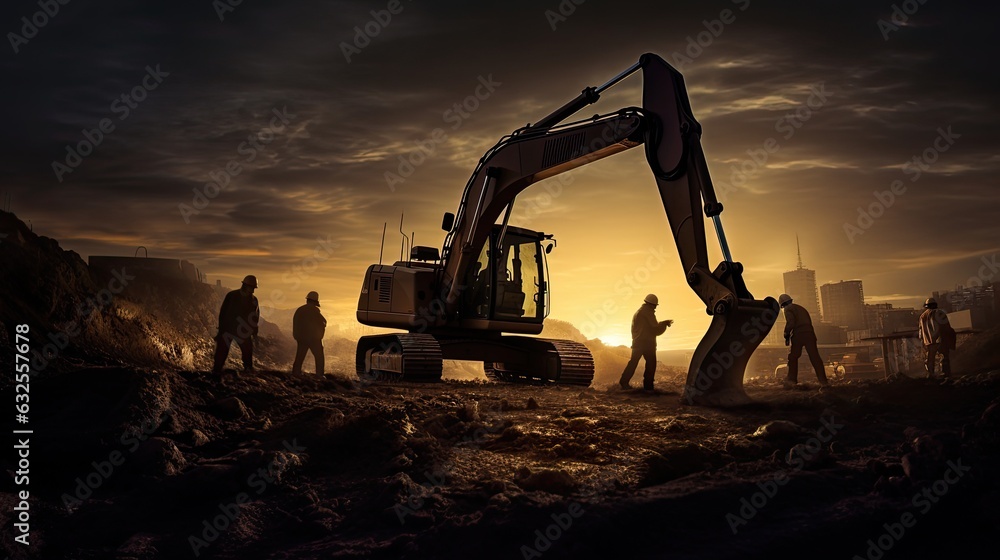 Wall mural Excavator actively digging