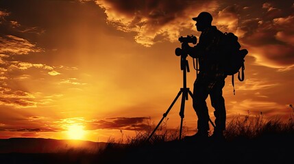 Fototapeta premium Silhouette of photographer at sunset captured in a photo