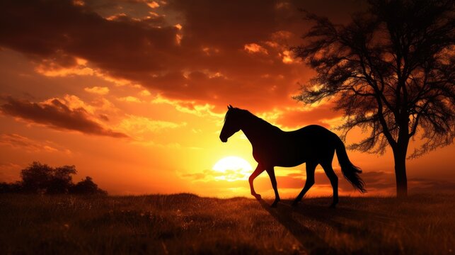 Silhouetted horse against a sunrise backdrop