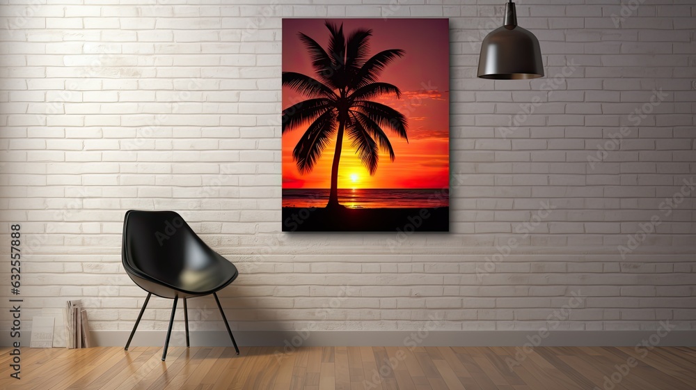 Aufkleber gentle evening glow on a tropical beach with palm trees