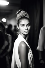 shot of a young woman on a backstage during fashion show