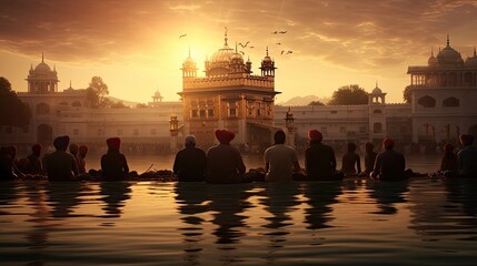 Sikh pilgrims near the holy pool at Golden Temple in Amritsar Punjab India