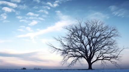 Winter tree silhouette against cloudy sky background