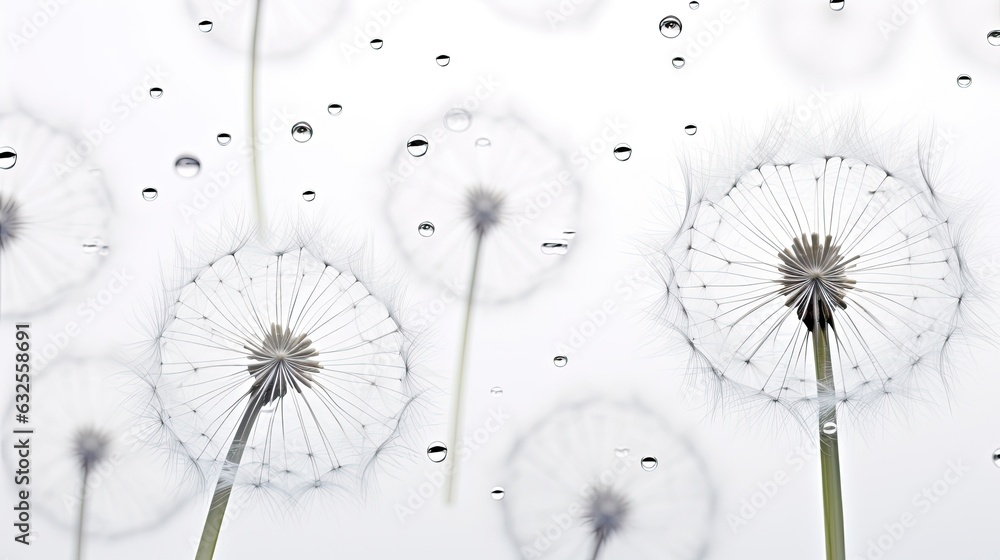 Aufkleber silhouetted dandelion in macro with water droplets on white background