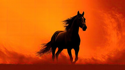 Outline of a horse against a smoky orange backdrop
