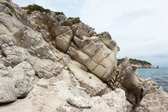 Panorama of a beautiful white sea clifs and blue wather. Sunny summer day.