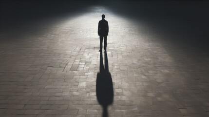 Man s shadow on textured asphalt background