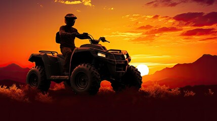 Fototapeta premium Silhouette of quad bike during a holiday exploration at sunset