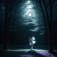 Fariy girl in a moon light forest