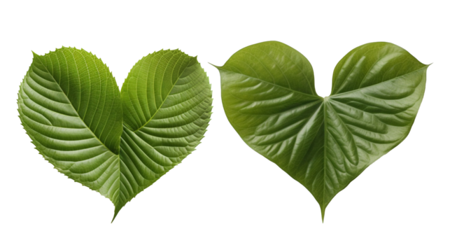 green heart shape leaves isolated on white background
