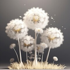 white dandelion on grey background