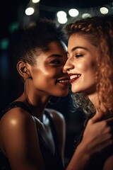 shot of two young women sharing a moment together at a party