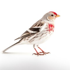 Common redpoll bird isolated on white. Generative AI