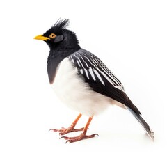 Fototapeta premium Crested myna bird isolated on white. Generative AI