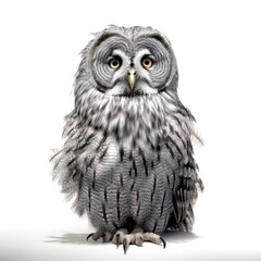 Great gray owl bird isolated on white. Generative AI