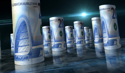 Azerbaijan Manat money banknotes pack 3d illustration - obrazy, fototapety, plakaty