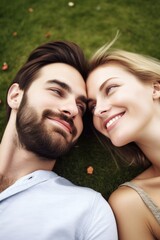 Fototapeta premium shot of a romantic young couple lying on their lawn