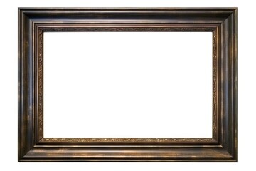 Vintage photo frame with empty space. Showcasing your memories. Modern wooden gallery frame on isolated white background. Ideal for art