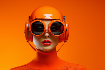 Orange lady in monochrome colors in the style of retro futurism and post minimalism. Generative AI.