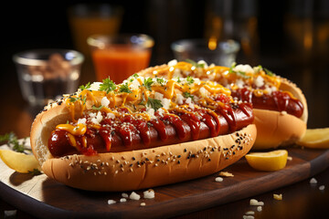 Close up of delicious American hotdogs