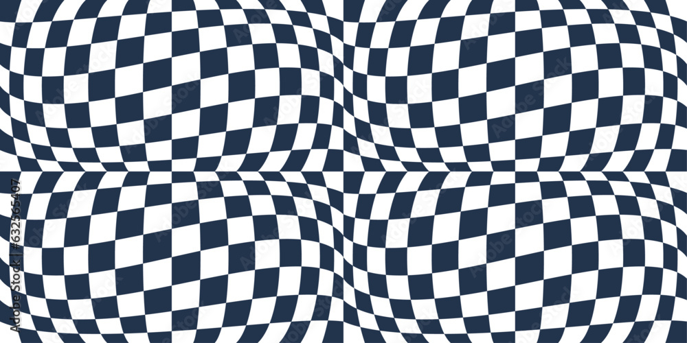 Poster Blue and white checkered flag. Vector convex canvas flag, consisting of checkers.