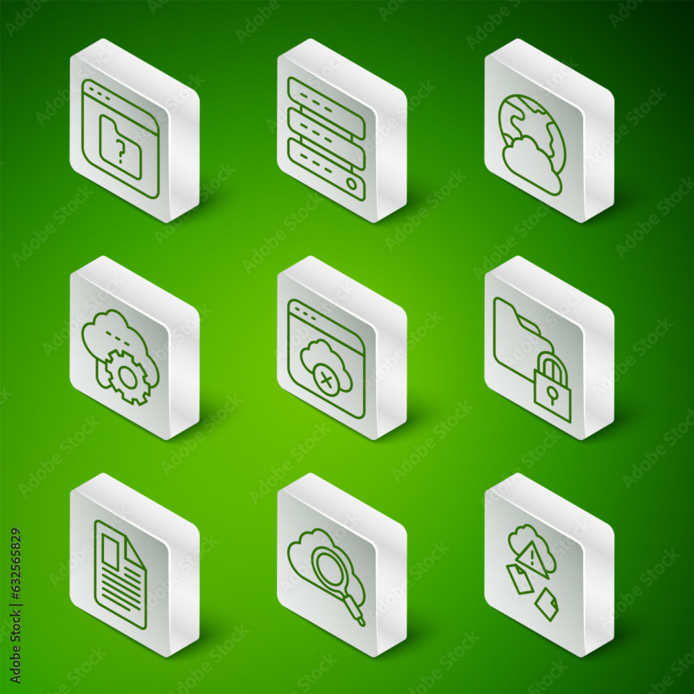 Poster set line cloud hacking, search cloud computing, file missing, failed access storage, technology data