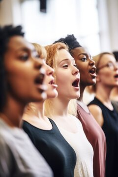 shot of a choir singing together in rehearsals
