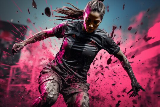 Black and pink colored sportive female person in action. Beautiful illustration picture. Generative AI