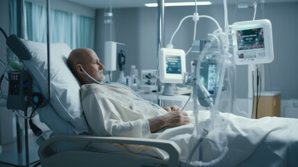 Very weak cancer patient in hospital. Beautiful illustration picture. Generative AI