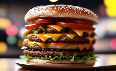 Fresh tasty burger on dark background