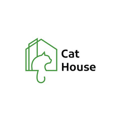 Cat house line icon logo illustration