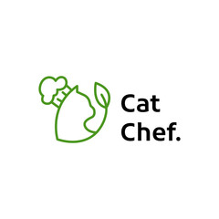 cat chef minimalist line icon logo illustration