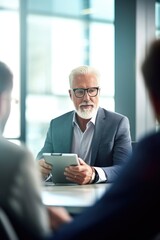 shot of a mature businessman using a digital tablet during an impromptu meeting at work