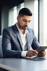 Fototapeta premium cropped shot of a young businessman using his tablet while working in the office