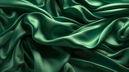 Obraz premium Smooth elegant green silk fabric texture, generative AI.