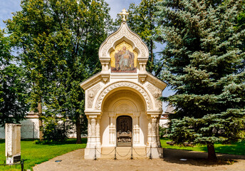 Suzdal, Vladimir region, Russia. July 5, 2023. Marble crypt over the grave of Dmitry Pozharsky on the territory of the Spaso-Evfimiev monastery.